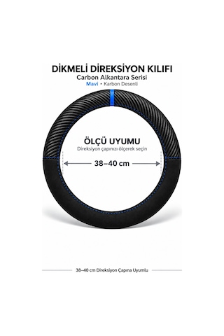 Trobus Peugeot Partner 2024 Ve Sonrası Uyumlu Dikmeli Direksiyon Kılıfı Carbon Alkantara Mavi