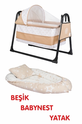 Btrend Babynest Yatak Ve Yastık+sallanır Sepet Beşik 2 Li Set-bej Bej