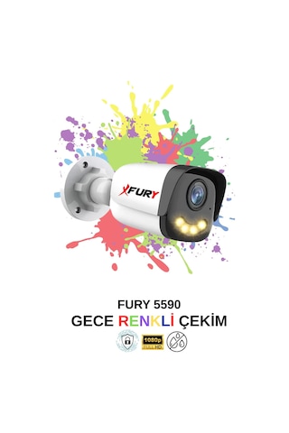Fury 5mp Lens 1080p Full Hd Ahd 4 Led Gece Görüşlü Renkli Su Geçirmez Güvenlik Kamera