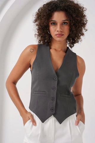 Defymoda 6796 Kısa Dokuma Yelek - Füme Füme