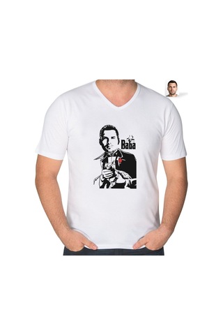 Abluka Online Kişiye Özel Godfather Silüet Tasarımlı V Yaka Tişört-4