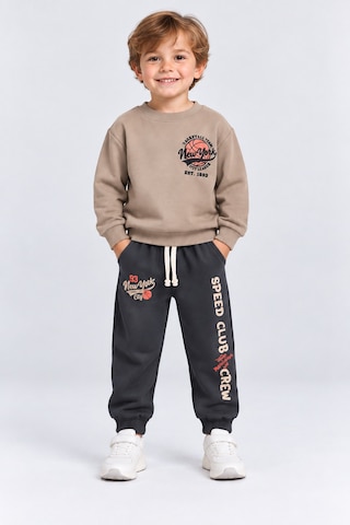 Ahengim Erkek Çocuk Basketbol Baskılı 2 Li Eşofman Takımı Sweatshirt Ve Alt Takım Çok Renkli Ak118 Bej
