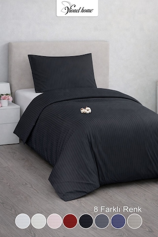 Tek Kişilik %100 Pamuk Saten Nevresim Seti Premium Seri 8 Renk Seçeneği 160x220 Siyah