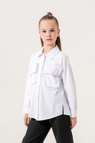 Kız Çocuk Körük Cepli Gömlek 6402 Beyaz