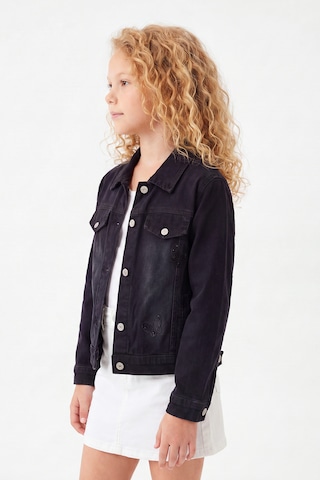 Joy Kids Kız Çocuk Likralı Kelebek Nakışlı Crop Kot Ceket 5-16yaş Siyah