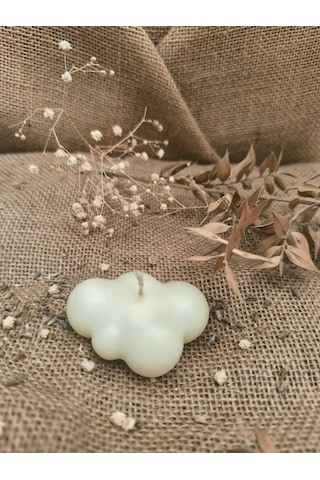 Bulut Desenli Dekoratif Mum, Tek Renk Ekru