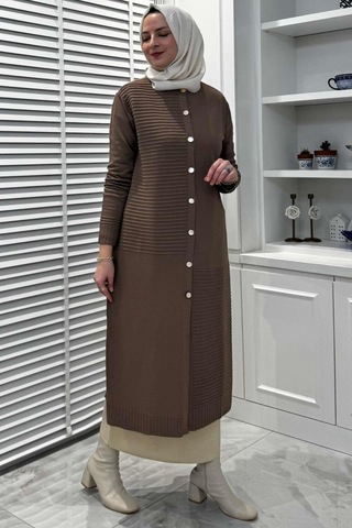 Manolya Sütlü Kahve Triko Hırka Çok Renkli