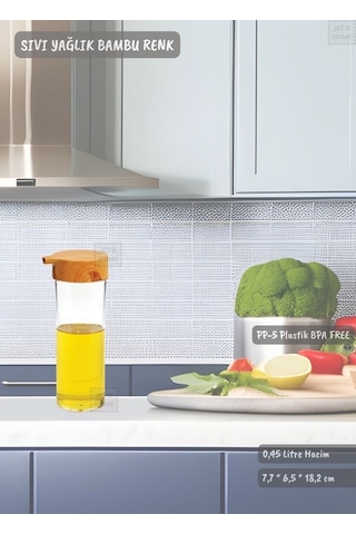 Bambu Renk Sıvı Yağdanlık Plastik Yağ Şişesi Dokunmatik Yağlık 0,45 Litre Bpa Free Şeffaf