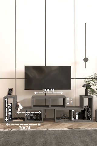 Tetris Tv Ünitesi,çok Amaçlı Ünite,kitaplık,portatif Minifix Kurulum Antrasit