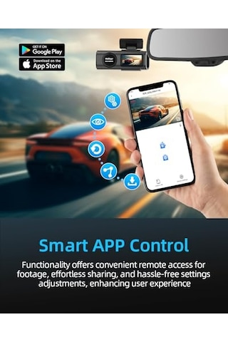 Wifi Dashcam Araç Ön Arka, 4k+1080p, Araç Kamerası, 64g Sd Kartlı Uygulama Kontrolü Araç Kamerası, 170 +140