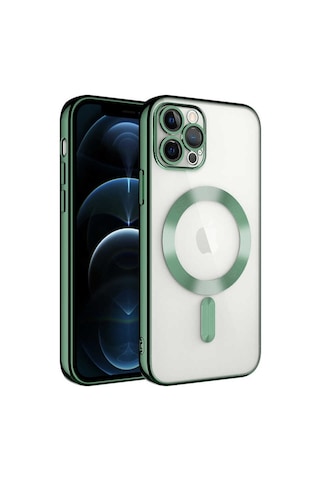 Apple Uyumlu iPhone 12 Pro Max Mag Safe Özellikli Lens Korumalı Logo Gösteren Silikon Kılıf - Rose Gold