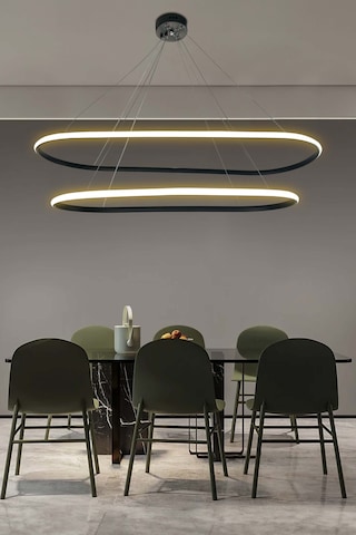 Gece Modern Led Aydınlatmalı Ev & Ofis Avizesi - - Kumandalı / Siyah Siyah