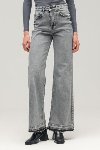 Sââde Kadın Yüksek Bel Wide Leg Jean Pantolon - Paça Detaylı Gri