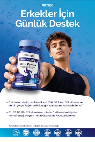 Maxigal Men's Daily Multi Force + Vitamin Mineral Ve Bitki Ekstreleri İçeren Takviye Edici Gıda 90 Tablet