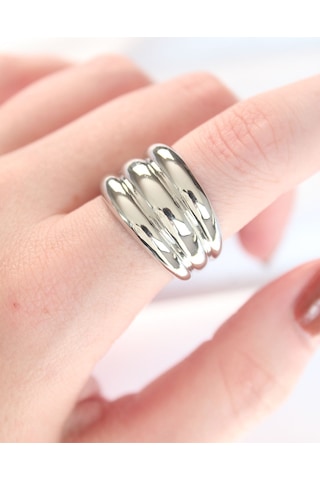 Silver Renk Ayarlanabilir Çizgili Bombe Yüzük Tj-byk3118 Altın - Çok Renkli