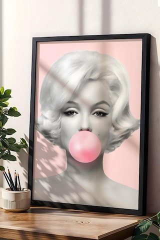 Marilyn Monroe Pembe Sakız Balonu Çerçeveli Tablo - Pop Art Poster Tablo