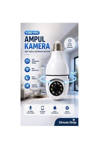 V380 Pro Ampul Kamera 360 Wifi Güvenlik Kamerası Gece Görüşlü Hareket Sensörlü - 888554929