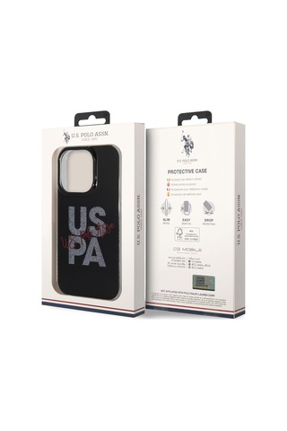 Apple Uyumlu iPhone 14 Pro Max Kılıf U.s. Polo Assn. Simli Parlak Alfabe Tasarım Kapak Mavi