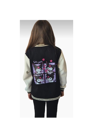 Cg Kids Kuromi İçi Şardonlu Sırt Baskı Detaylı Kolej Ceket Pembe Renk Süper Kalite Kumaş Baskı Siyah