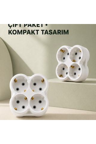 4 Lü Priz Çoğaltıcı 2 Adet Set Kablosuz Duvar Tipi Priz Çoklayıcı Adaptör Diğer