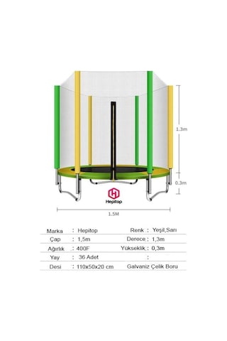 Hepitop Koruma Fileli Katlanabilir Çocuk Trambolini 140 CM