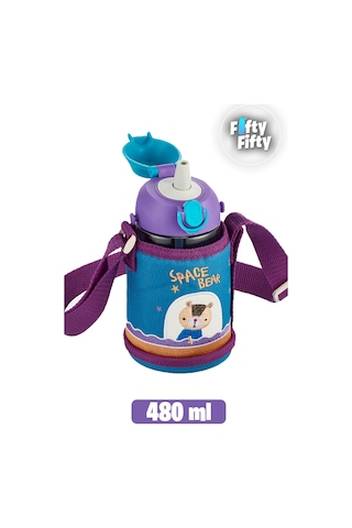 Uzspace 480 Ml Kılıflı 2 Ayrı Kapaklı Pipetli/pipetsiz Tritan Çocuk Su Matarası