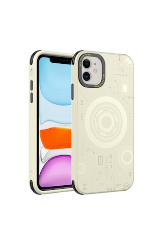 Apple Uyumlu iPhone 11 Uyumlu Zore Wireless Şarj Özellikli Desenli Hot Kılıf-gold Gold -
