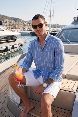 Buratti Pamuklu Çizgili Regular Fit Düğmeli Yaka Erkek Gömlek Cf21S112480 Saks-Beyaz