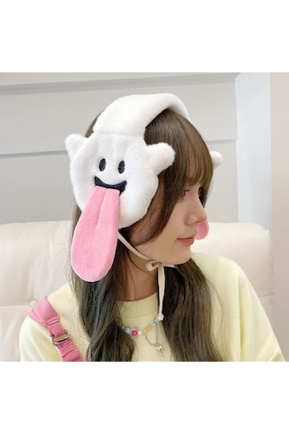Ikkb Earmuffs Kore Versiyonu Sevimli Sıcak Kış Peluş Kulaklıklar Beyaz