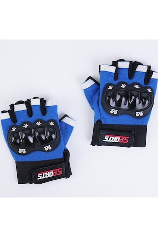 Çocuklar İçin Koruma Destekli Mavi Renkli Unisex Yarım Parmak Scooter Bisiklet Eldiveni