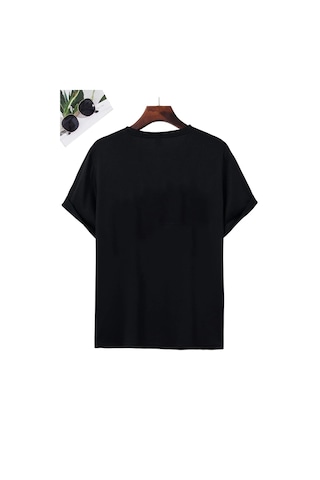 Flood Of Style Unisex Saturn Baskılı T-shirt Siyah