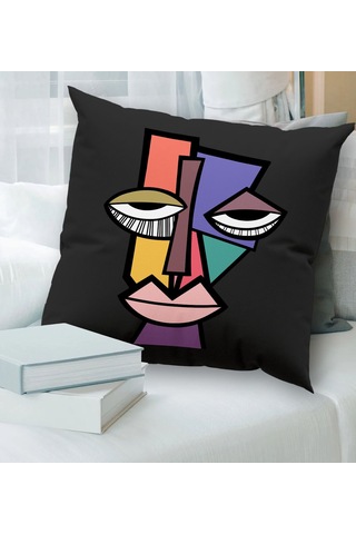 BK Gift Modern Art Tasarımlı Premium Kumaş Siyah Kırlent Yastık,