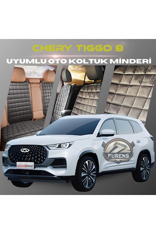 Chery Tiggo 8 & Pro Antrasit Renk Tay Tüyü Cepli & Terletmez Sırtlı Oto Koltuk Minder Seti - Koltuk Koruma Kılıfı Ön & Arka Tam Set