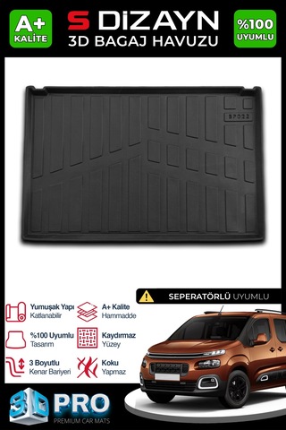 S-dizayn Citroen Berlingo Seperatörlü 3d Pro Bagaj Havuzu 2019 Üzeri A+ Kalite