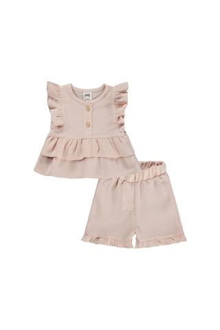 Civil Baby Düğmeli Düz 6-18 Ay Takım - Pudra