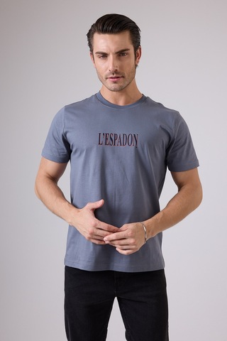 Marıne Tee Deniz Temalı Ribana Bisiklet Yaka Pamuk T-shirt-3122 Soluk Arduvaz Mavisi