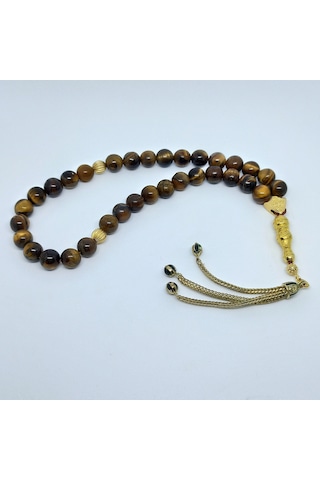 Kesebe Doğal Kaplan Gözü Taşlı Tespih - El Yapımı Koleksiyonluk Parça Çok Renkli