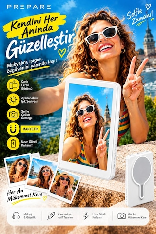 Manyetik Arka Kamera Özçekim Vlog Ekranı Selfie Ekranı Telefon Ekran Yansıtma Uzaktan Kumandalı Beyaz