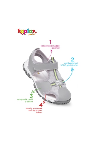 Kaptan Junior Erkek Çocuk Bebek Ortopedik Ayakkabı Sandalet Barzne 700 Gri