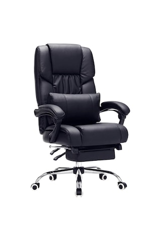 Ayak Uzatmalı Ofis Koltuğu, Bel Destekli, Suni Deri, Siyah 67 X 66 X 116 Cm Obg71b Çok Renkli
