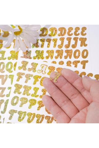 Simli Harfler Ve Sayılar Sticker Alfabe Süsleme Etiketi Gold Çok Renkli