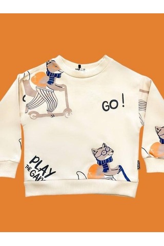 Zekids Erkek Çocuk Go Yazılı Sweatshirt-14665 Krem