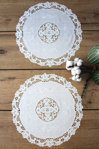 2' Li Amerikan Servis Supla Dantel İşlemesi Görünümlü 40 Cm Yuvarlak Beyaz