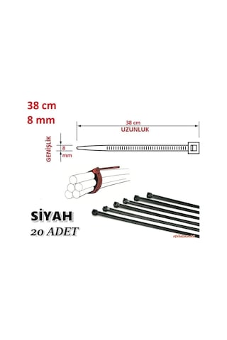 20 Adet Pemsan 38Cm X 8Mm Plastik Cırt Kelepçe Siyah