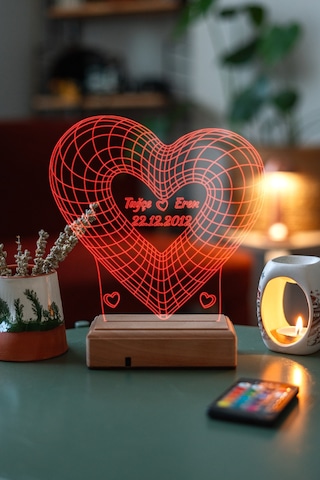 Kişiye Özel 3D Kalp Ve Aşk Sevgiliye Hediye Masaüstü Led Lamba