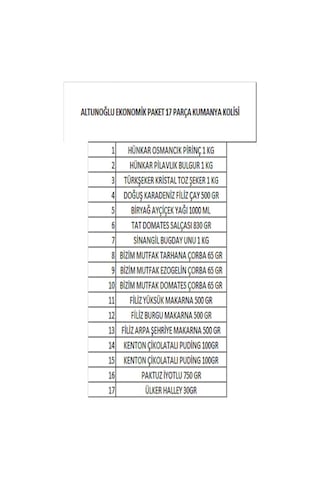Ramazan Kumanya Erzak Gıda Kolisi 17 Parça Ekonomik Paket