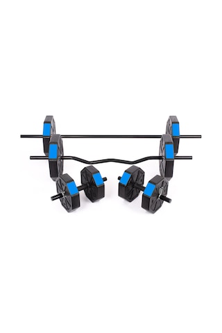 Tan Spor 60 KG Dambıl Halter Ağırlık Full Kısa + Düz + Z Bar Set Kırmızı Kapaklı