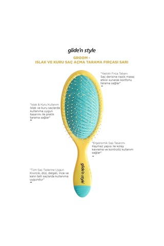 Glide'n Style Groom Islak ve Kuru Saç Açma Tarama Fırçası Sarı GS-240