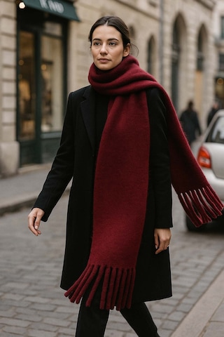 Kadın Püskül Detay Atkı Omuz Şalı 40x200 Cm 1295 Bordo Bordo