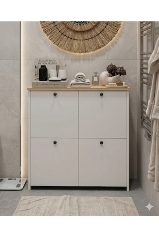 Ağlasun Model 2 Kapaklı Çok Amaçlı Dolap Ayakkabılık Kitaplık Banyo Dolabı Mutfak Dolabı Beyaz-safir Meşe
